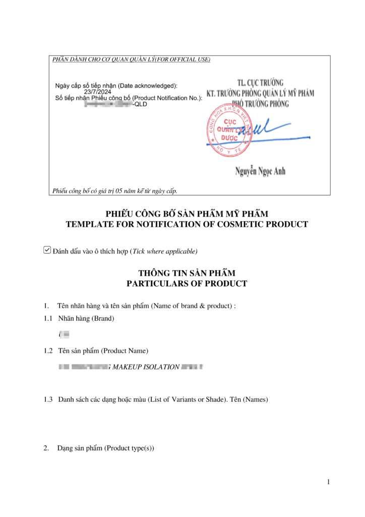 Vietnam Cosmetic Registration